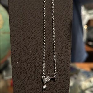 Elegant sterling Silver pendant and chain. Wine glass & rhinestones approx 10”